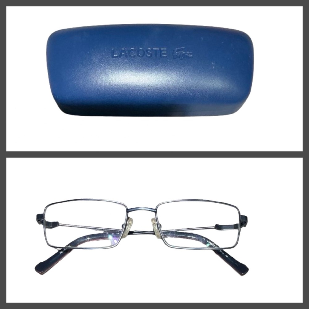 Lacoste Men’s Authentic Rectangular Metal Eyeglass Frame with Alligator Accents